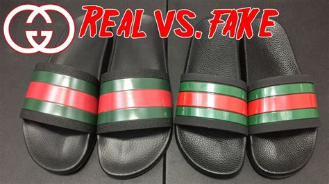 real vs fake gucci slides|Gucci knockoff slides for men.